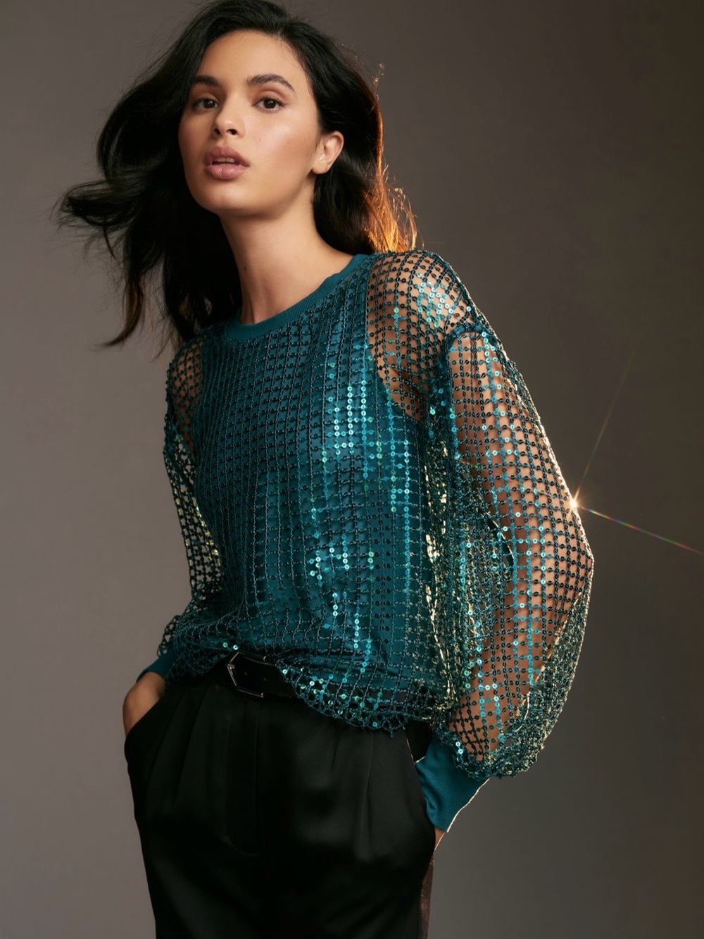 NWOT PILCRO Turquoise Sequined Top